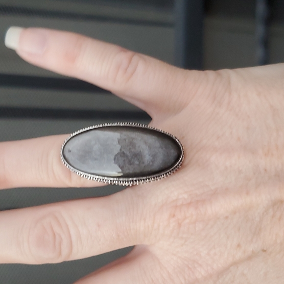 New Silver Sheen Obsidian 925 Silver Statement Ring. - Picture 10 of 13
